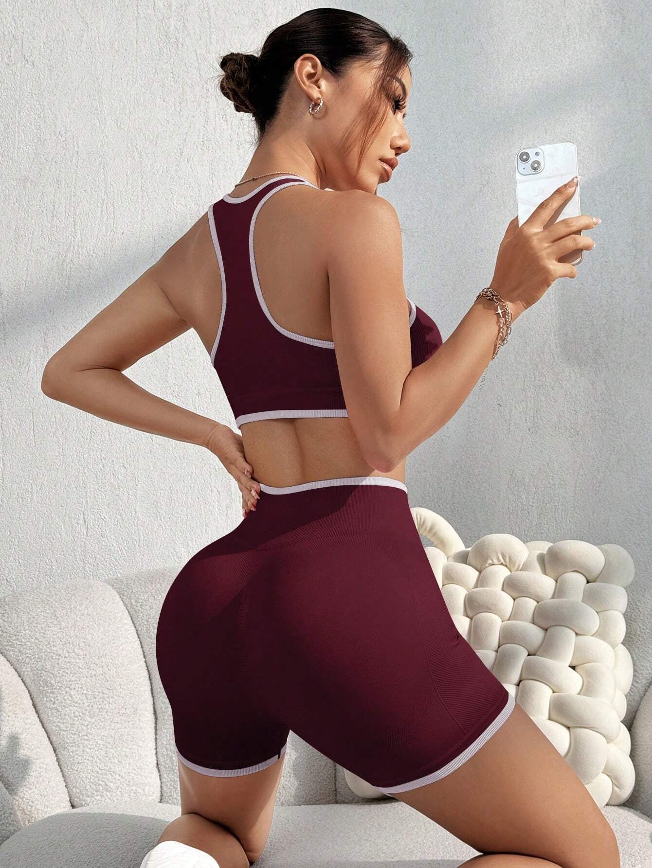 Sport Studio Ribbed Knit Wideband Waist Sports Set Workout Women Set