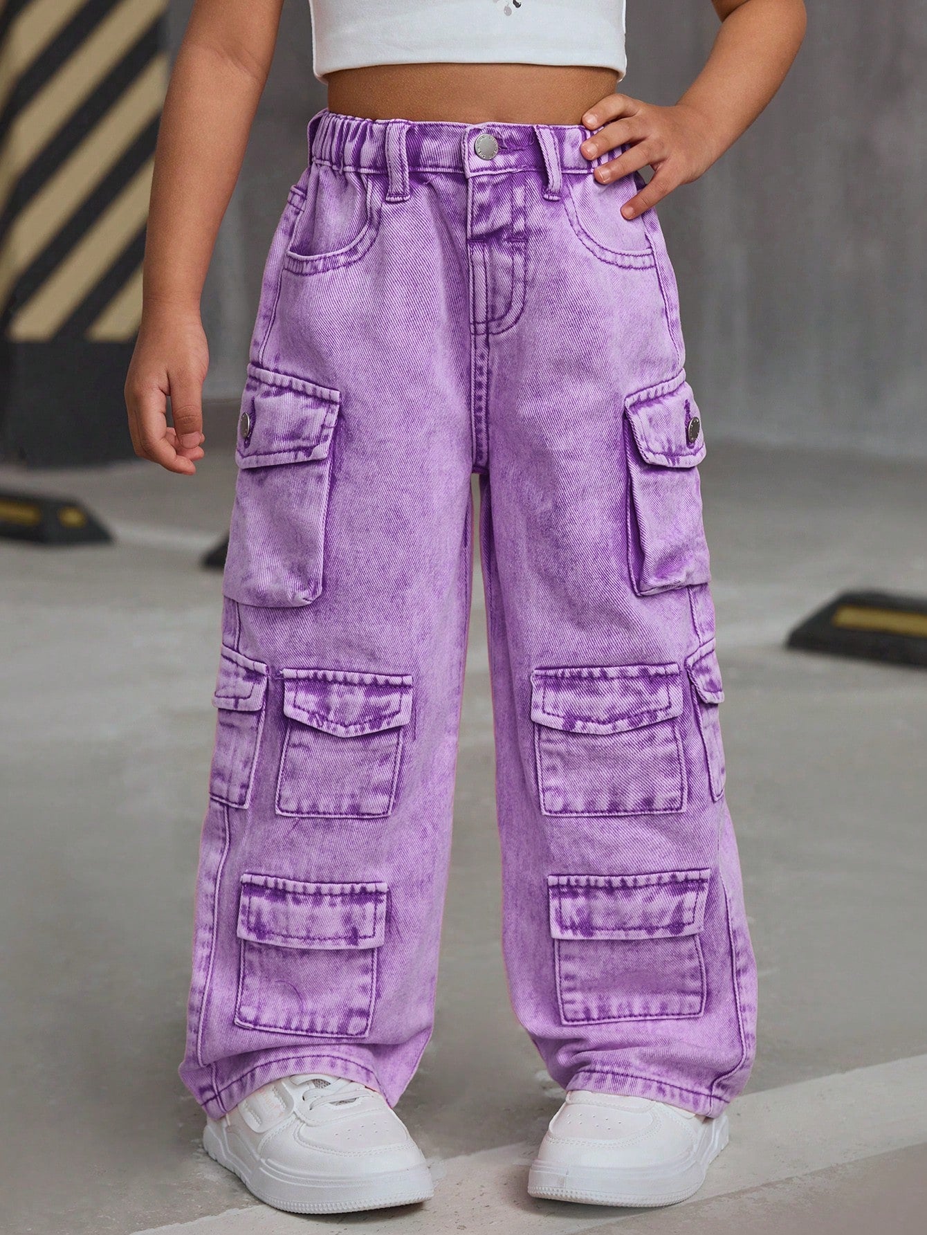 SLAYR KIDS Young Girl Pink Denim Loose Wide-Leg Pants Pink Cargo Pantskids Cargo Pants Girly2K Pants for Young Girl