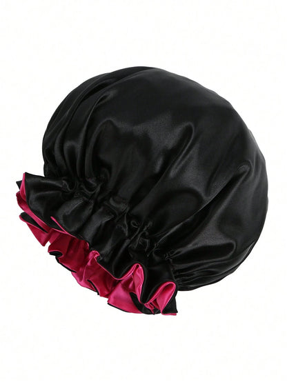 Color Block Satin Sleeping Hat Silk Bonnet Satin Bonnet Valentine'S Day