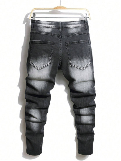 Manfinity LEGND Men'S Slim-Fit Denim Pants with Pockets and Distressed Design for Daily and Travel