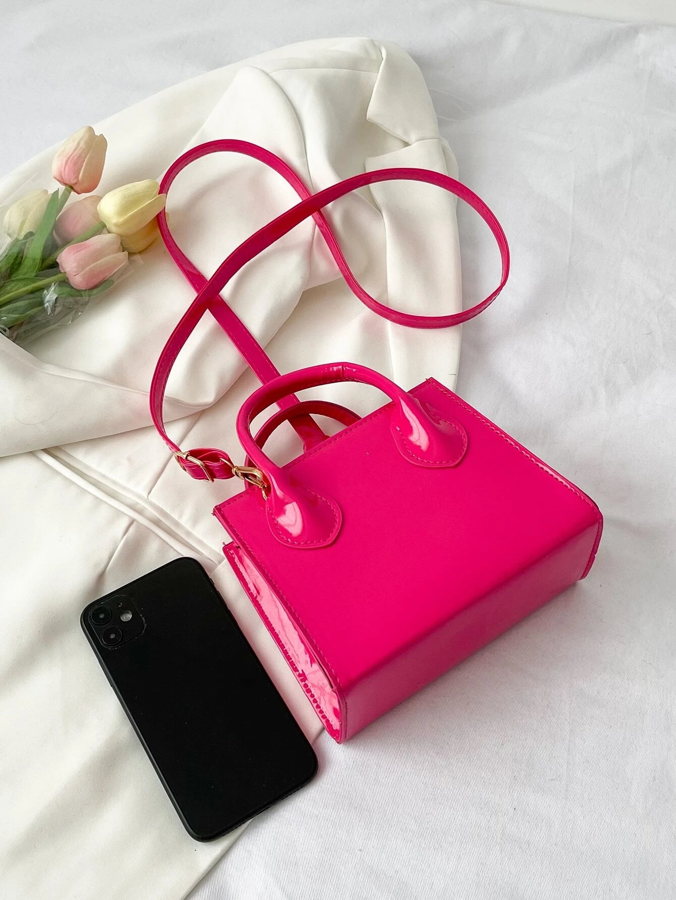 Valentine'S Day Gifts Mini Fashionable Solid Color PU Leather Handbag & Crossbody Bag, Lipstick Pouch