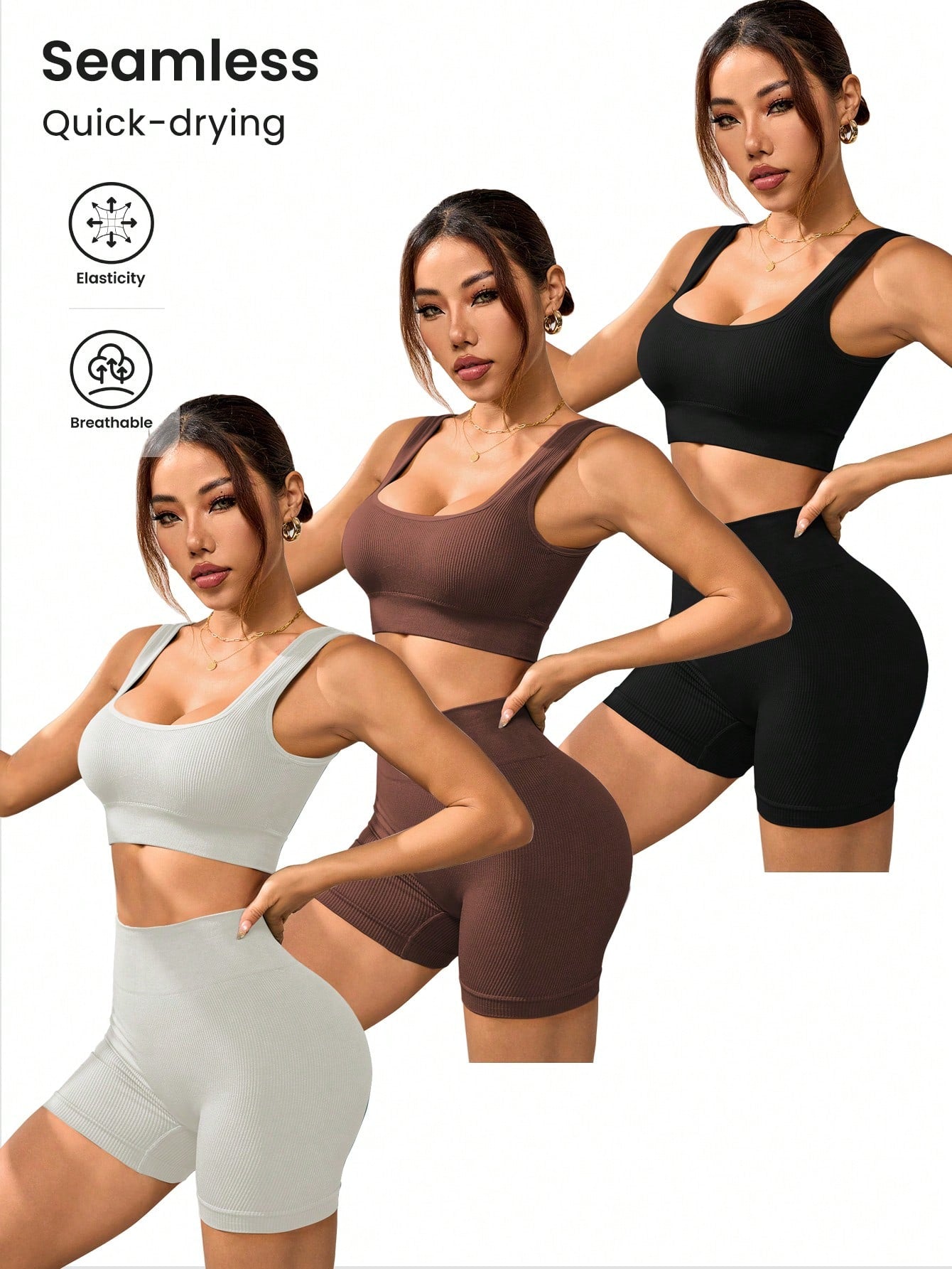 Sport Studio Ribbed Knit Wideband Waist Sports Set Workout Women Set