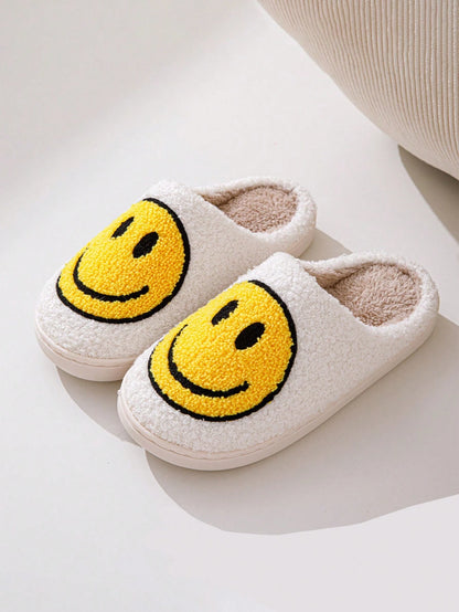 Women'S Cute Cartoon Smiling Face Fabric Slippers, Thick Sole Anti-Slip Warm Indoor Couple Slippers, Christmas Gifts