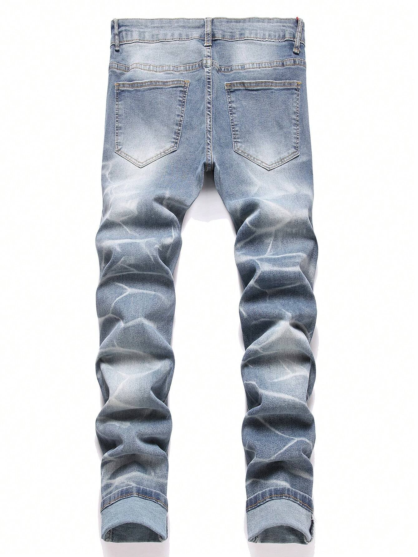 Manfinity LEGND Men'S Slim-Fit Denim Pants with Pockets and Distressed Design for Daily and Travel