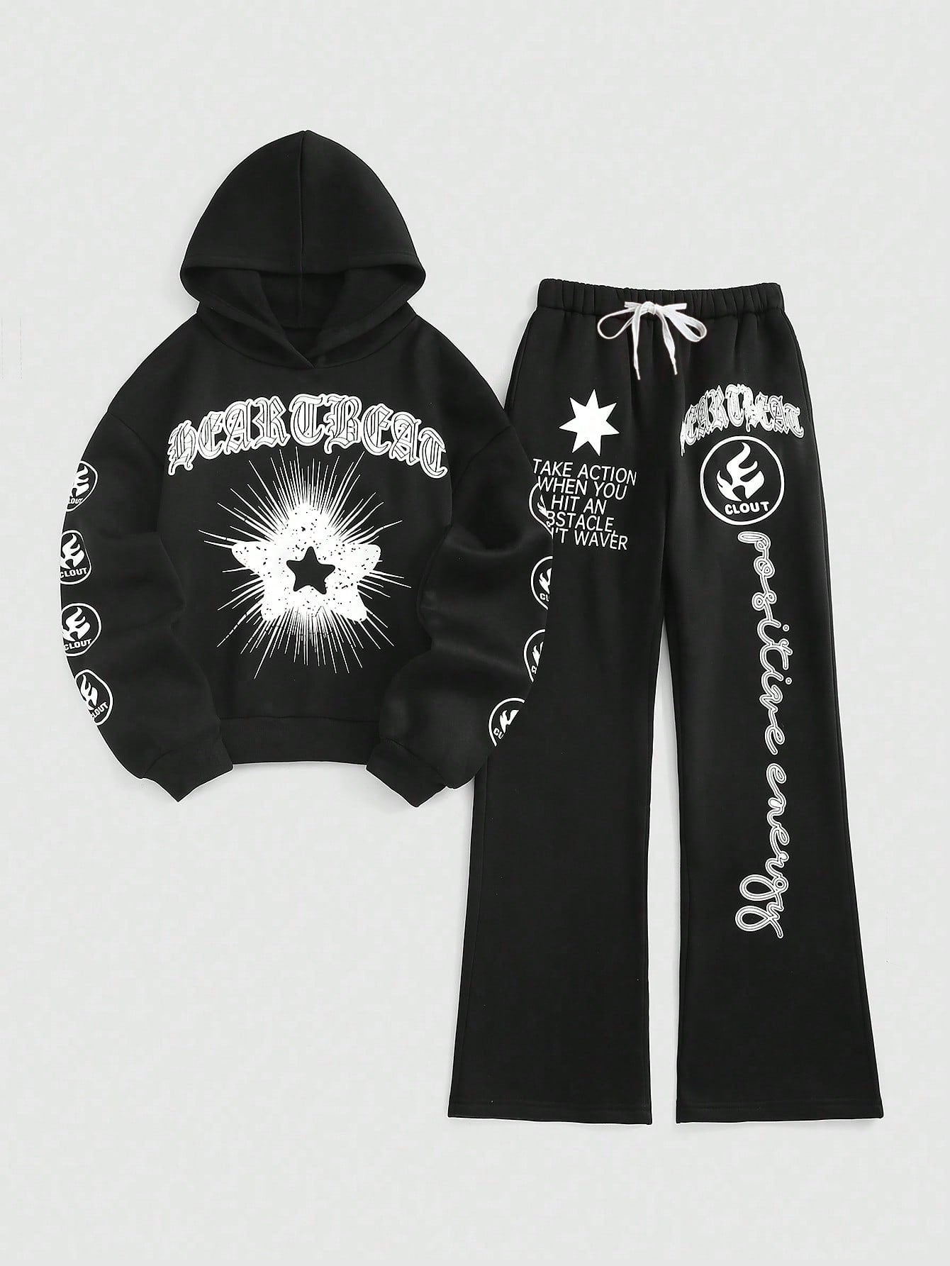 Streethx Hooded Sweatshirt and Pants Set with Printed Pattern