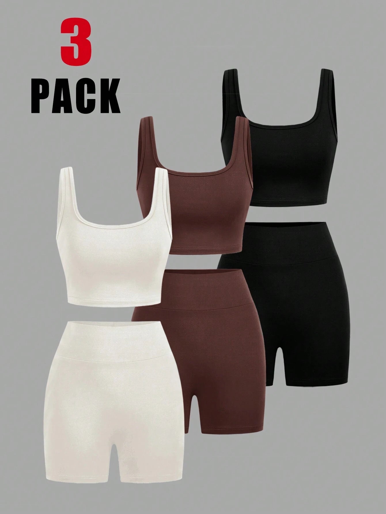 Ezwear Women'S Sports Set, 3Pcs, Including Round-Neck Vest and Shorts