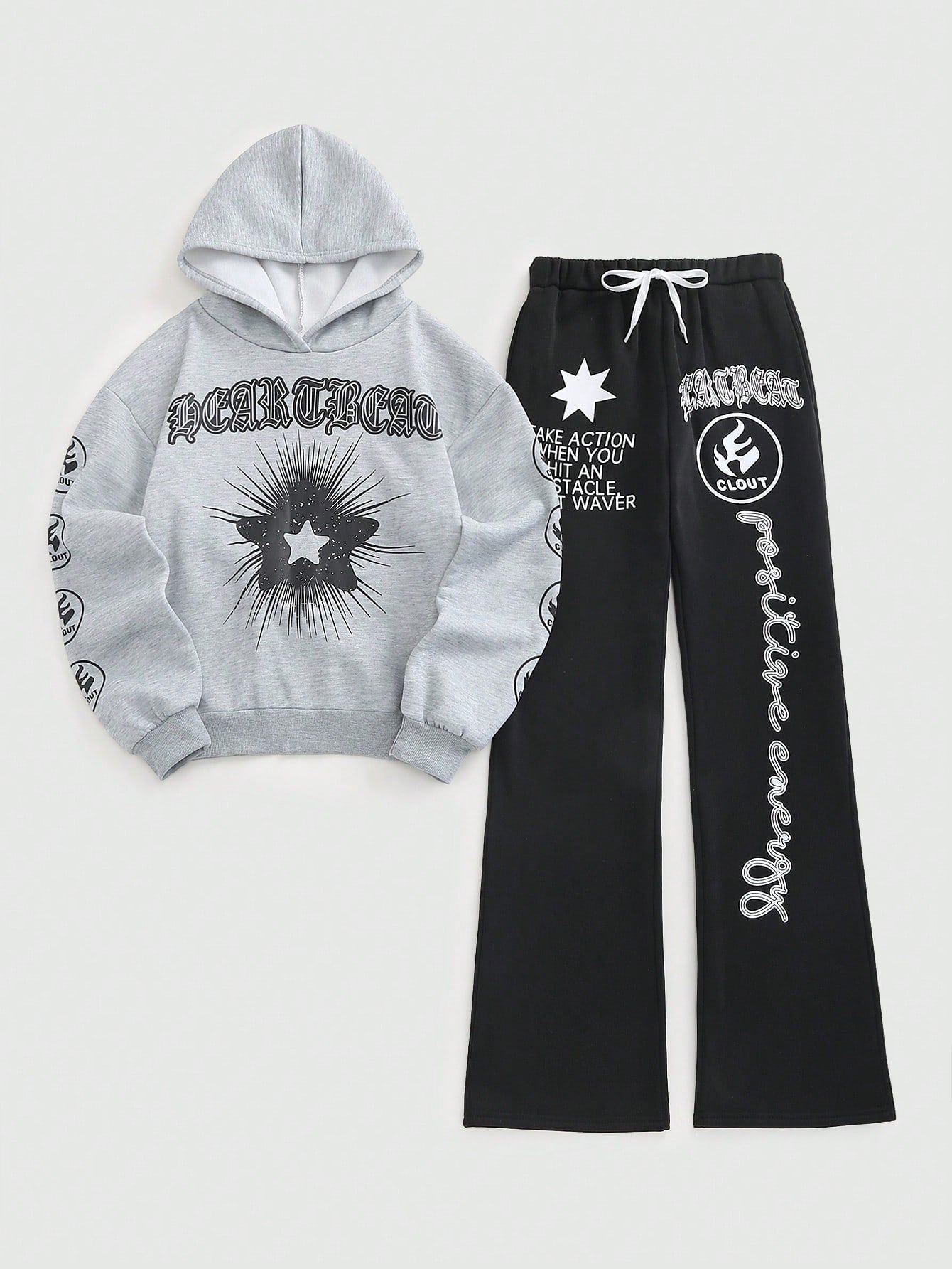 Streethx Hooded Sweatshirt and Pants Set with Printed Pattern