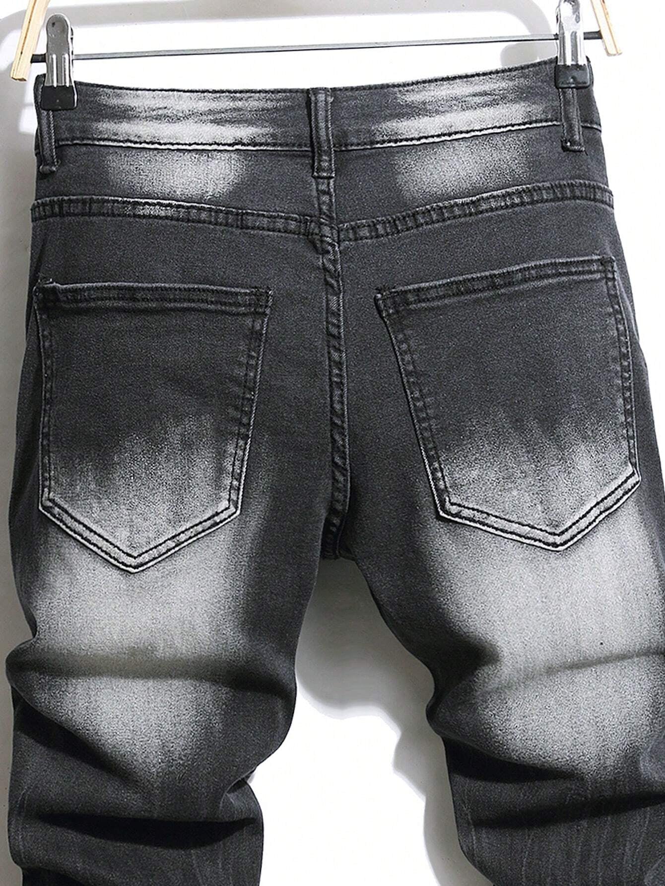 Manfinity LEGND Men'S Slim-Fit Denim Pants with Pockets and Distressed Design for Daily and Travel