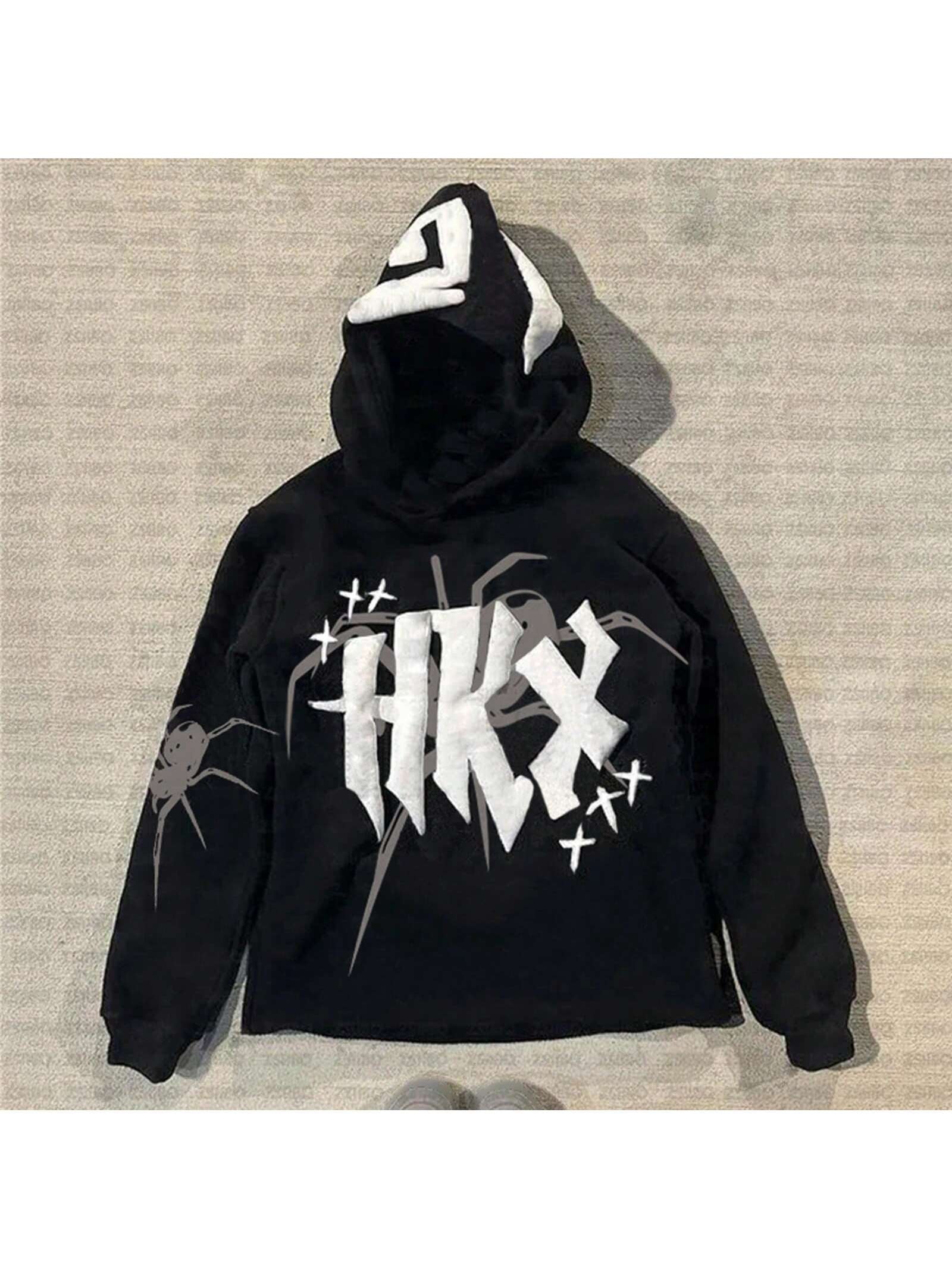 Women Hoodie Y2K Letter Patch Long Sleeve Pullovers Emo Aesthetic Hooded Pullover Sweatshirts Autumn Vintage Streetwear