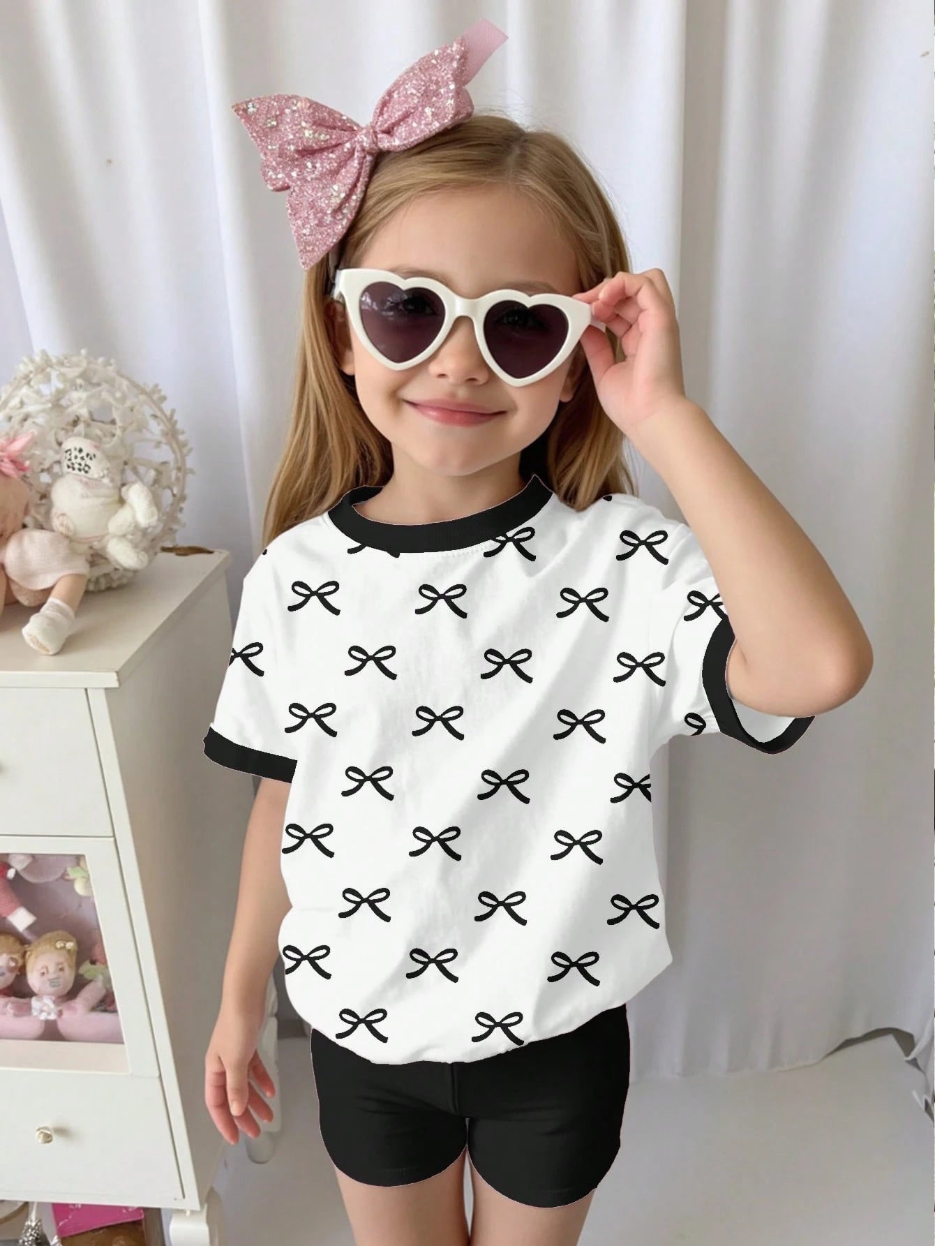 Tie-Dye Heart Design, Young Girls' Casual Simple Short Sleeve T-Shirt and Shorts Set, Suitable for Summer Young Girl Two Piece Setkids Two Piece Setskids Streetwear