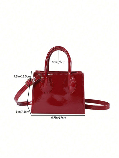 Valentine'S Day Gifts Mini Fashionable Solid Color PU Leather Handbag & Crossbody Bag, Lipstick Pouch