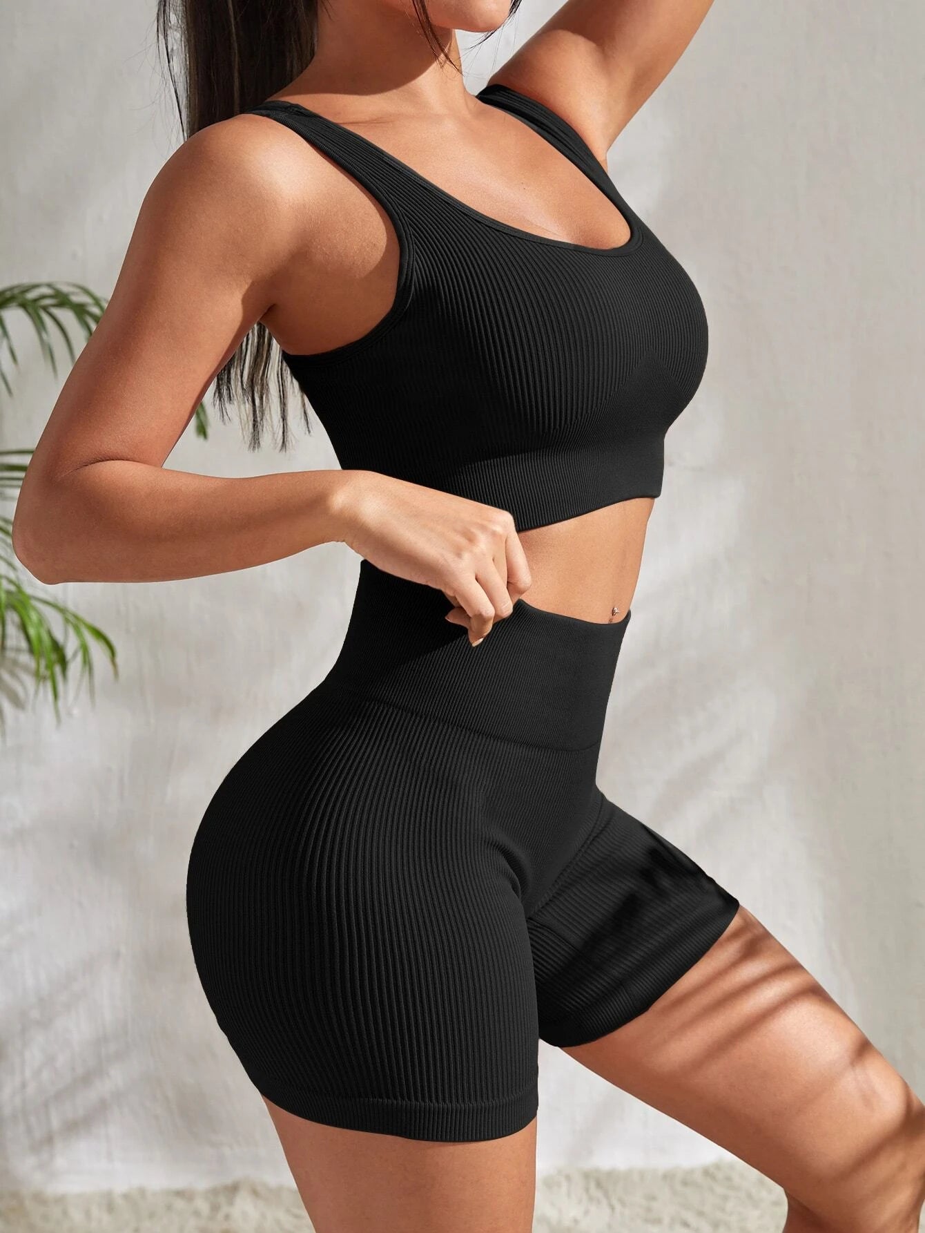 Sport Studio Ribbed Knit Wideband Waist Sports Set Workout Women Set