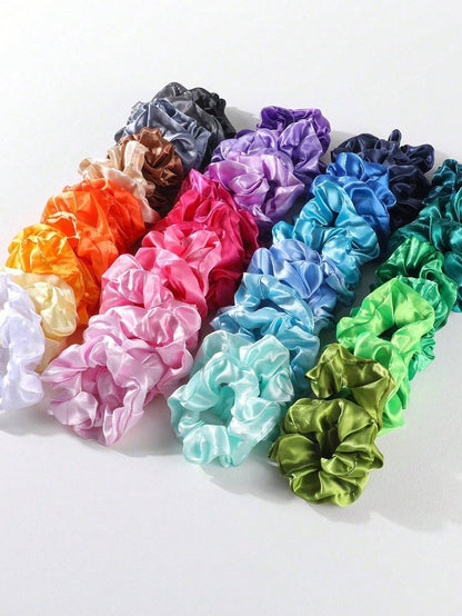 30 Pcs Random Color Satin Scrunchies Hair Ties for Girls, Elastic Hair Bands with Colorful Ribbons, Ponytail Holders for Daily Use