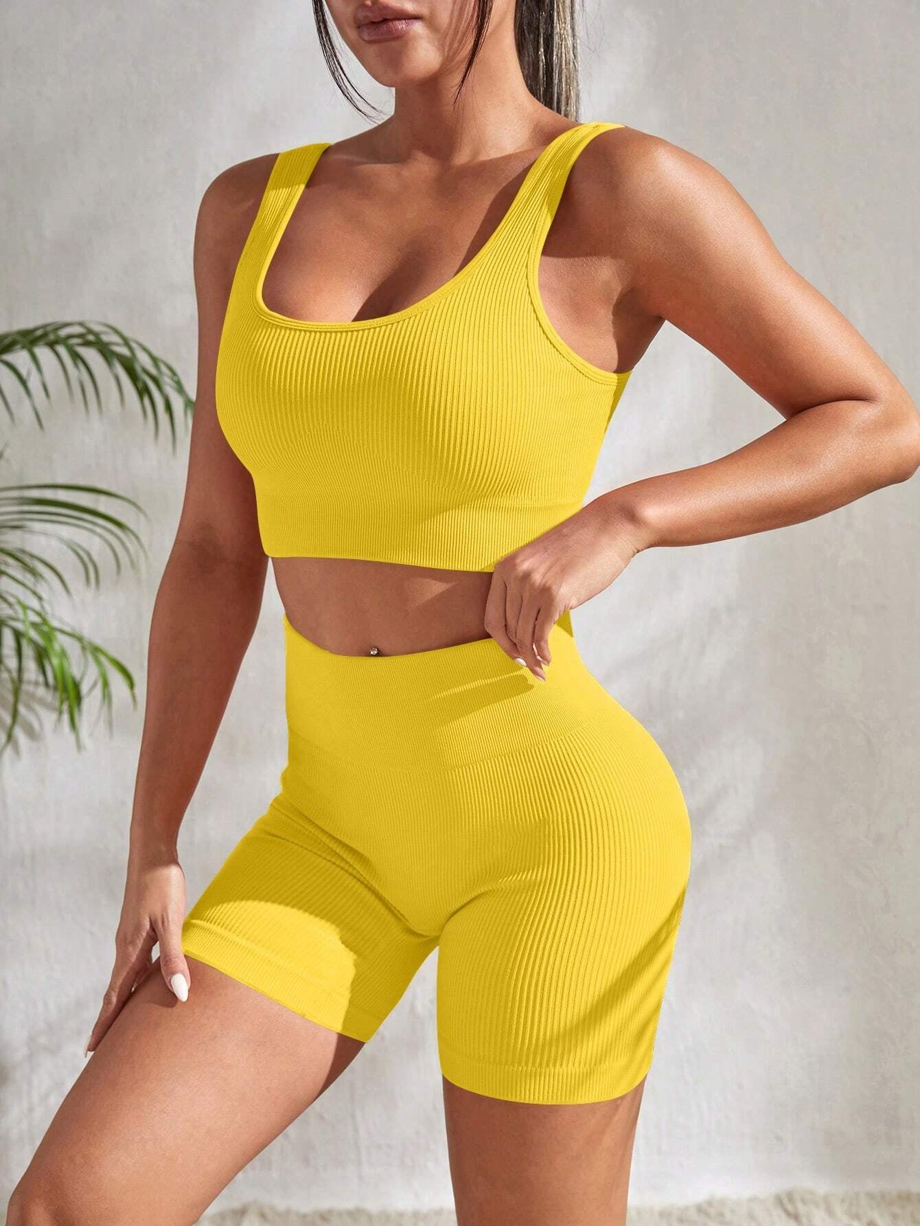 Sport Studio Ribbed Knit Wideband Waist Sports Set Workout Women Set