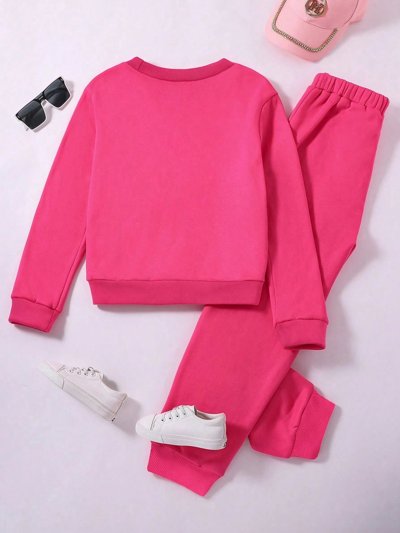 Young Girl Pink Sports Leisure 2Pcs Outfits for Spring and Autumn