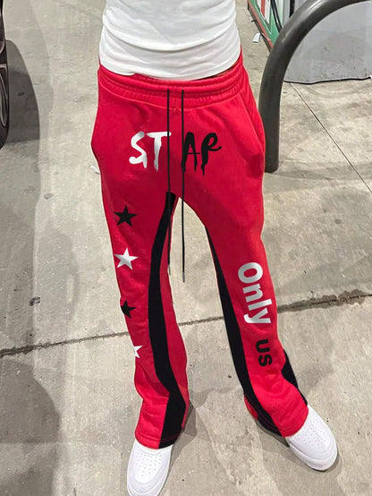 Manfinity LEGND Men'S Fashion Loose Fit Long Sports Pants with Printed Design Stack Joggers Letter Color Block Urban Rapper