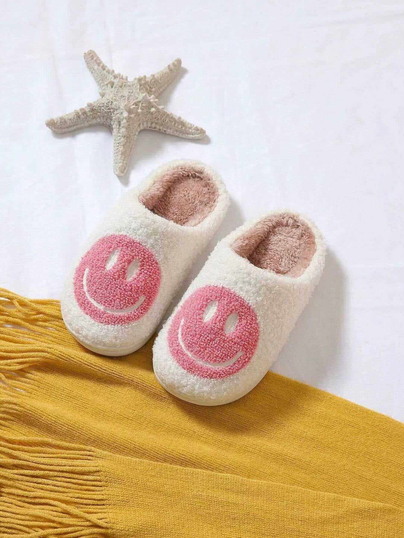 Women'S Cute Cartoon Smiling Face Fabric Slippers, Thick Sole Anti-Slip Warm Indoor Couple Slippers, Christmas Gifts