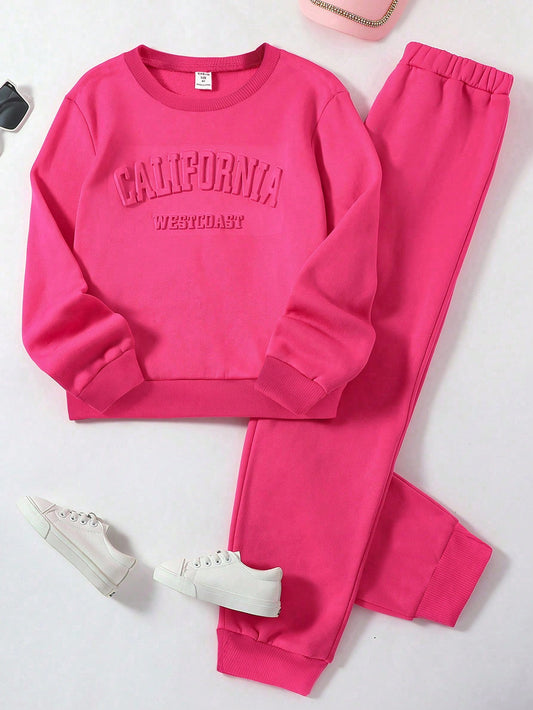 Young Girl Pink Sports Leisure 2Pcs Outfits for Spring and Autumn