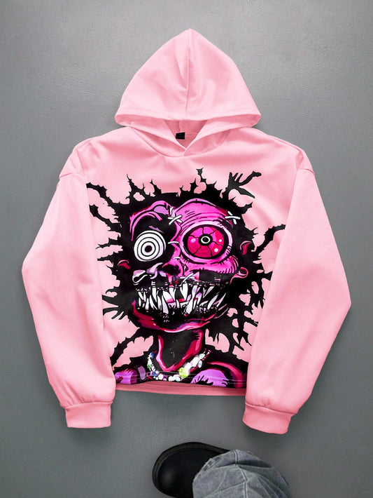 Manfinity EMRG Men'S Halloween Monster Graphic Print Pink Hoodie