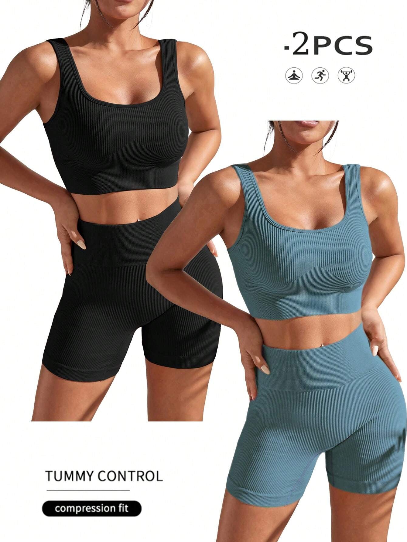 Sport Studio Ribbed Knit Wideband Waist Sports Set Workout Women Set