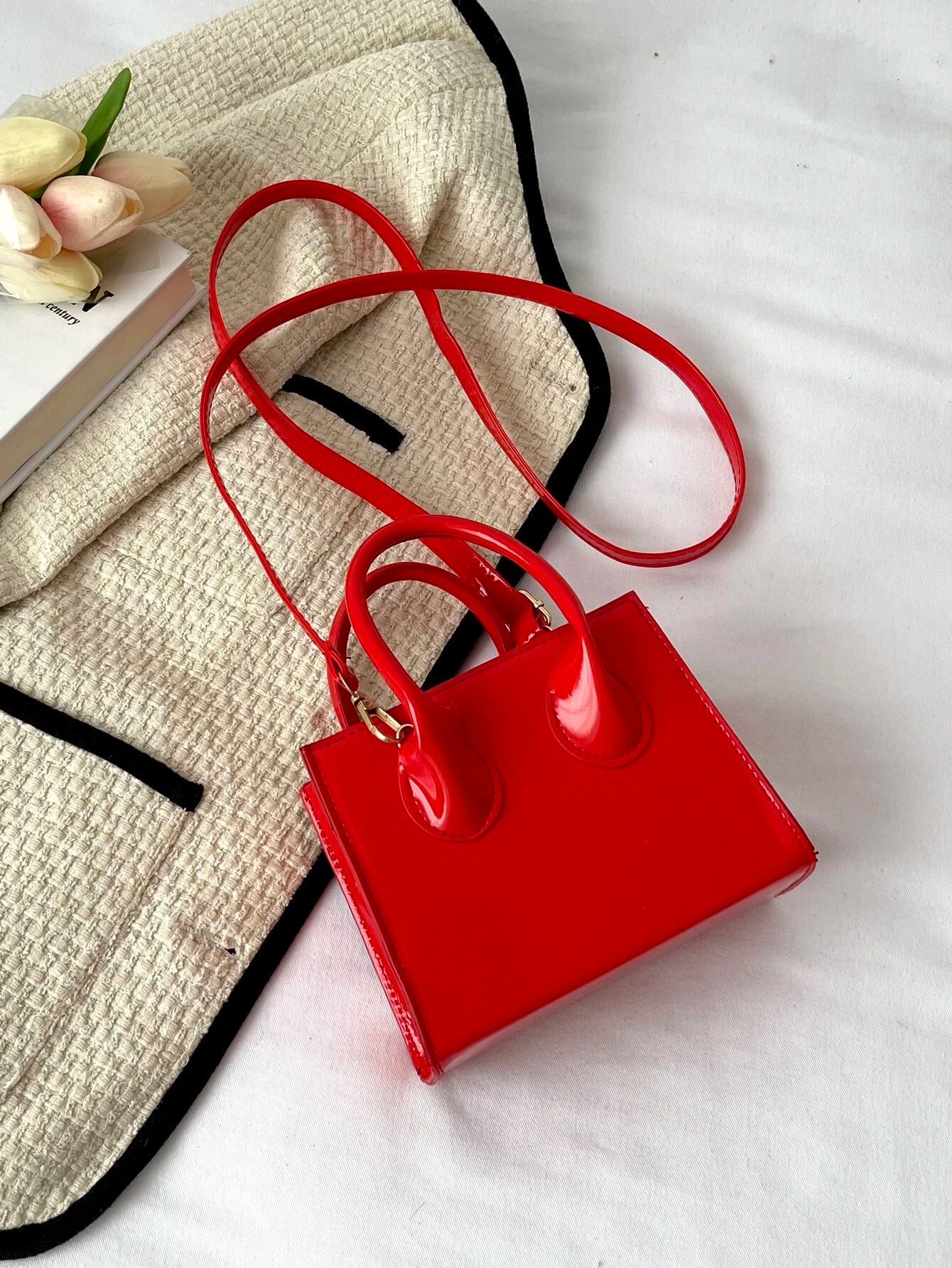 Valentine'S Day Gifts Mini Fashionable Solid Color PU Leather Handbag & Crossbody Bag, Lipstick Pouch