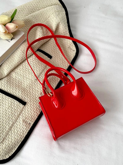 Valentine'S Day Gifts Mini Fashionable Solid Color PU Leather Handbag & Crossbody Bag, Lipstick Pouch