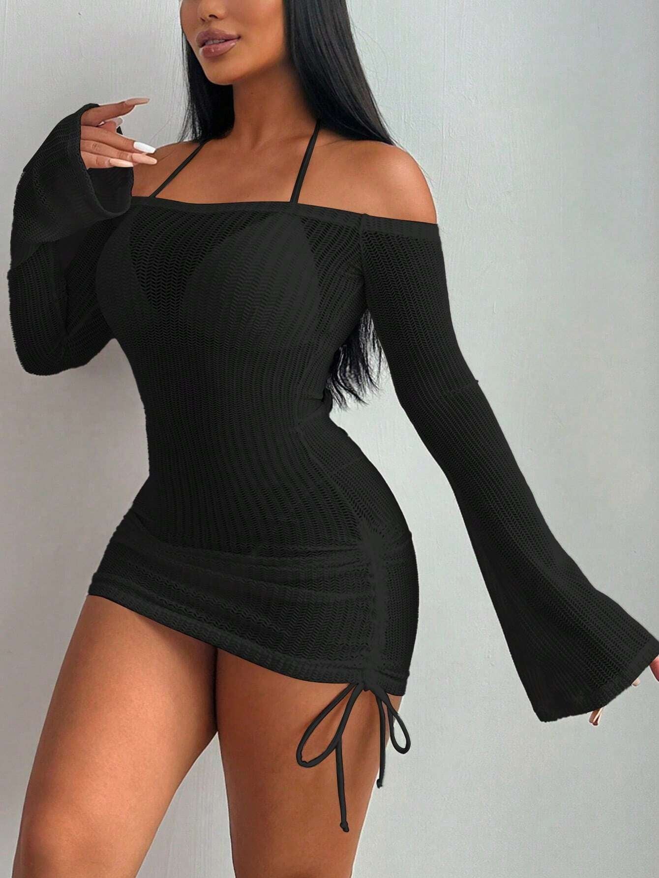 Women Solid Casual Sheer Long Sleeve Cover up Summer