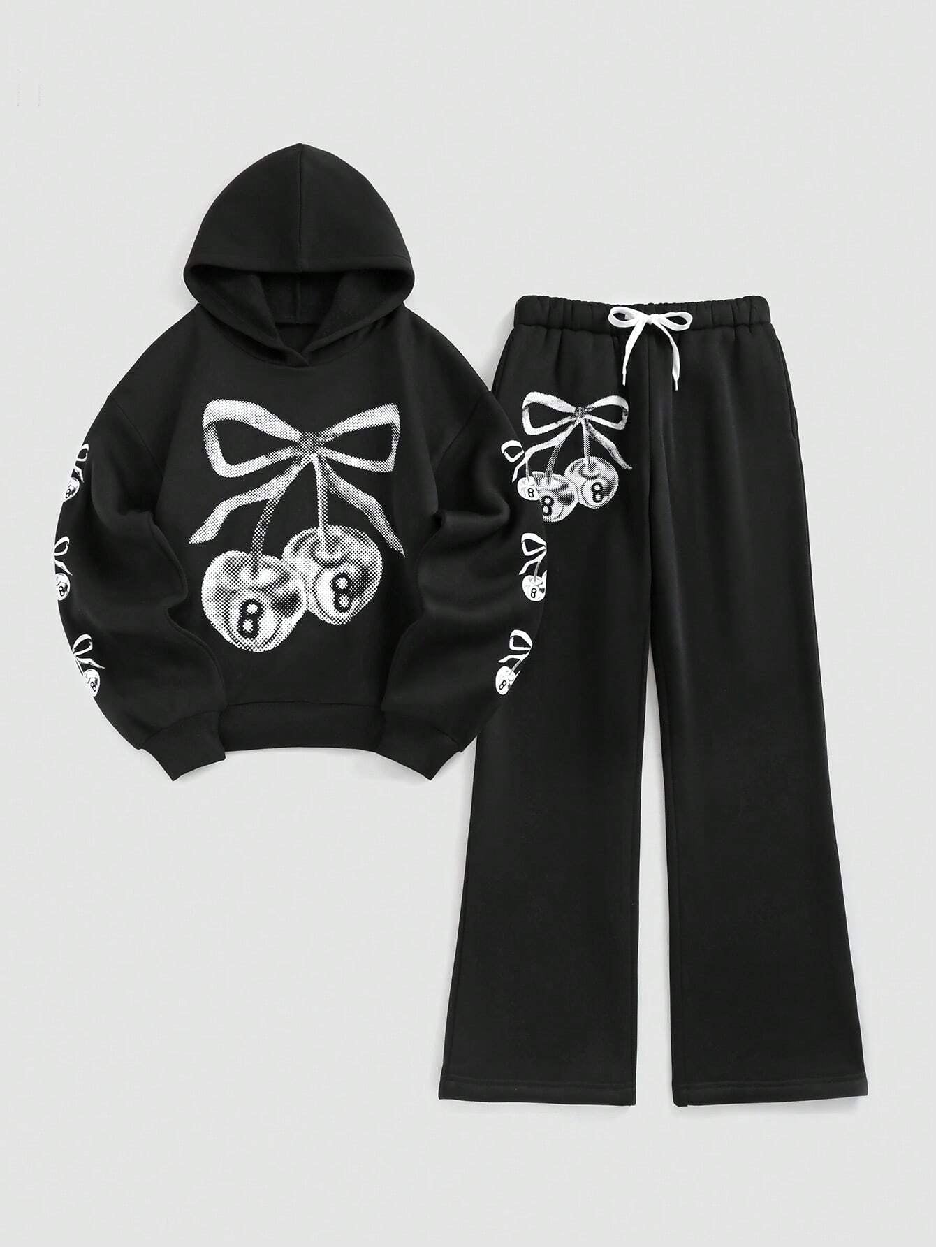 Streethx Hooded Sweatshirt and Pants Set with Printed Pattern