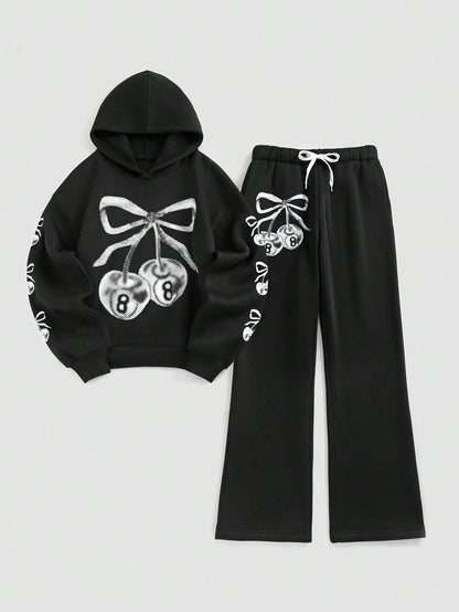 Streethx Hooded Sweatshirt and Pants Set with Printed Pattern