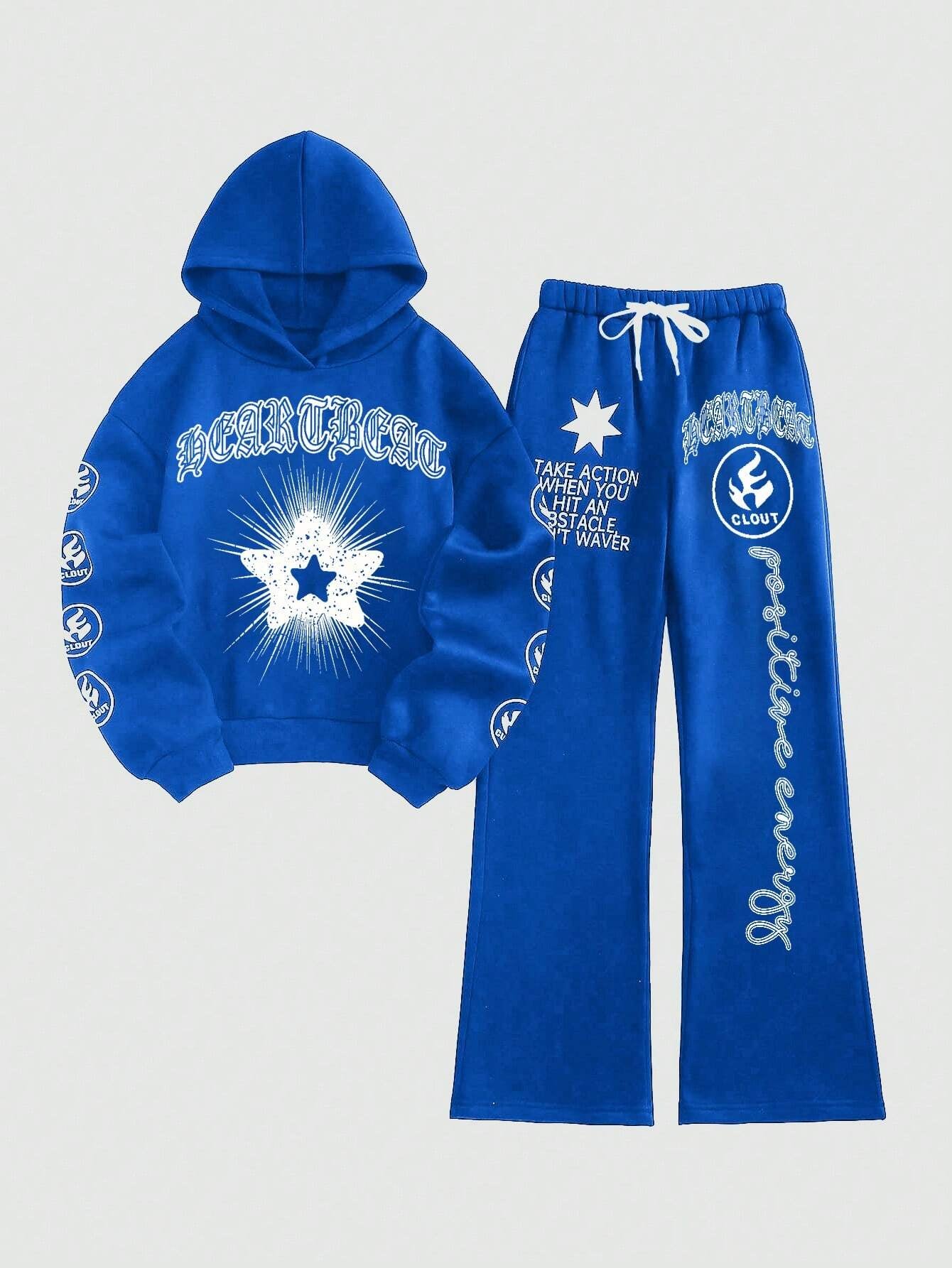 Streethx Hooded Sweatshirt and Pants Set with Printed Pattern