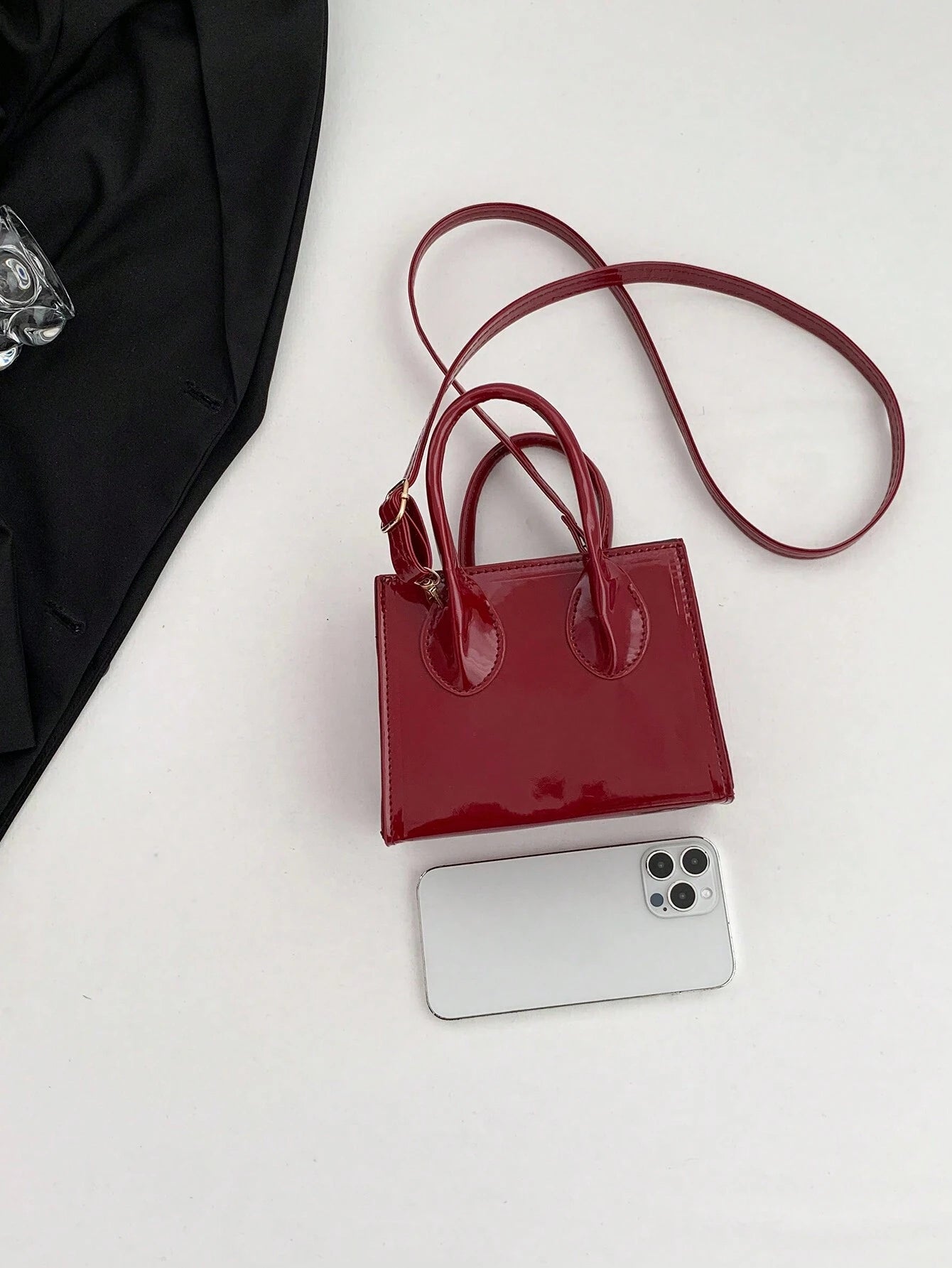 Valentine'S Day Gifts Mini Fashionable Solid Color PU Leather Handbag & Crossbody Bag, Lipstick Pouch