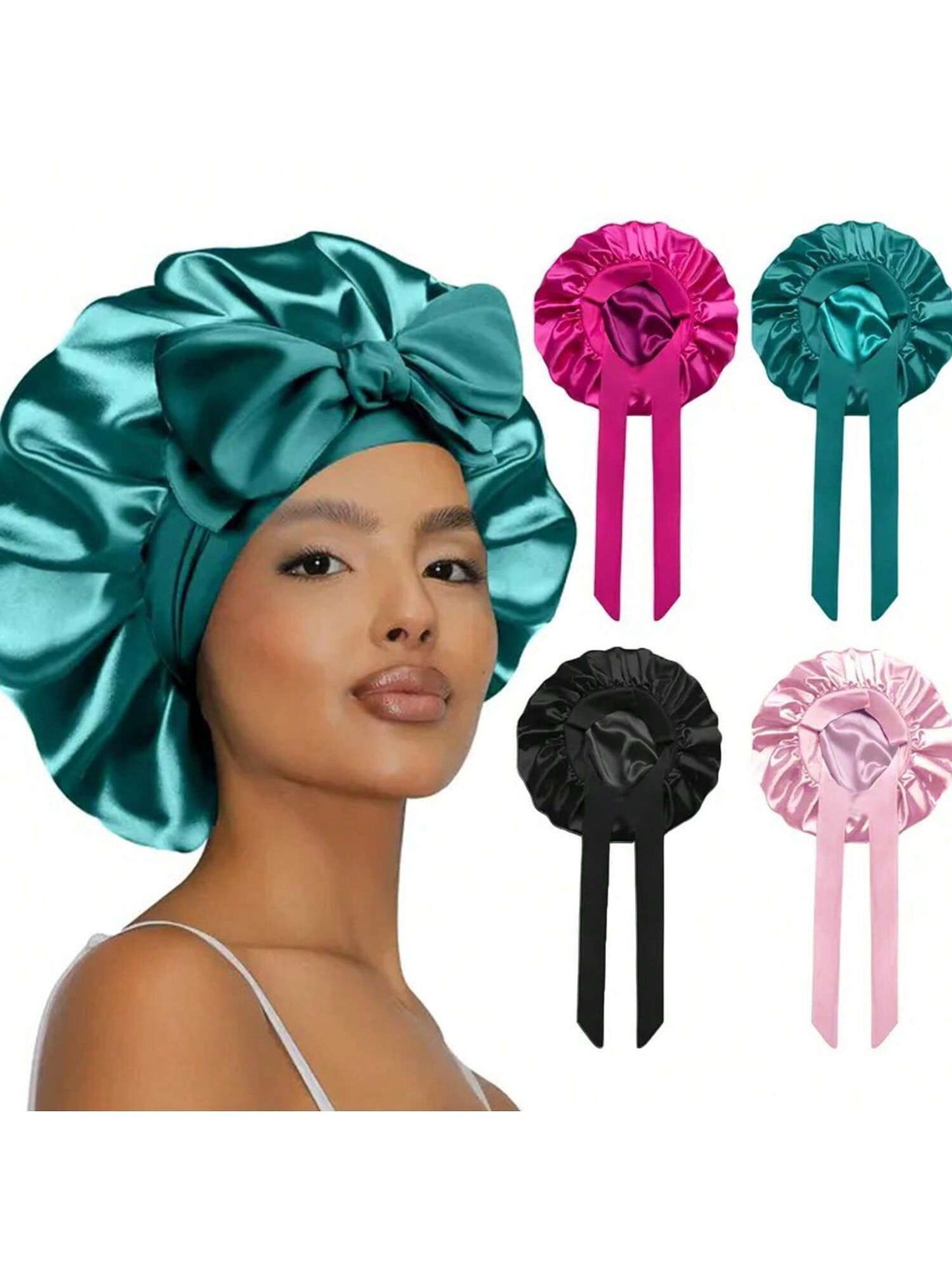 1/2/4Pcs Women'S Bonnets Elastic Strap Style Silk Smooth Color Ding Hair Satin Bonnets Casual Home Daily Hair Care Bonnets