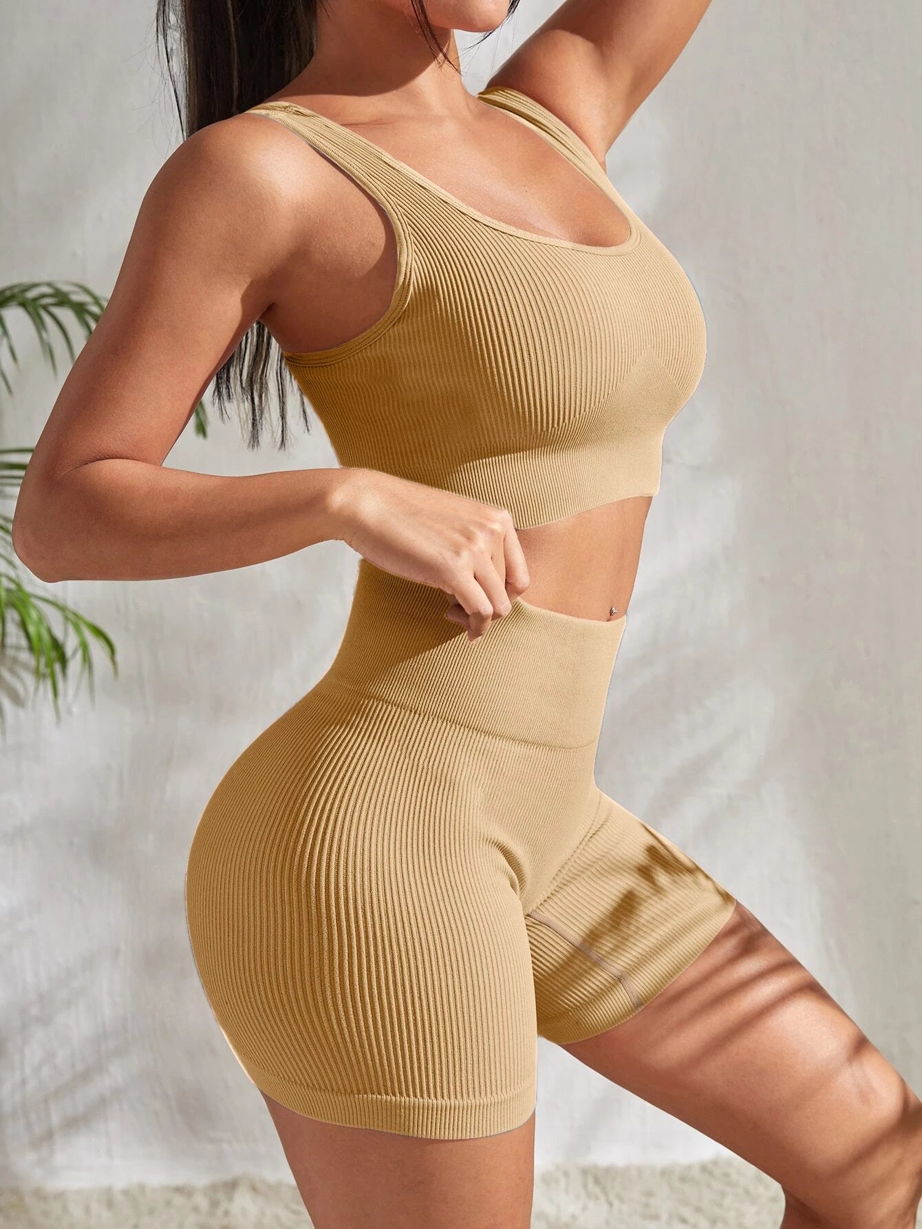 Sport Studio Ribbed Knit Wideband Waist Sports Set Workout Women Set