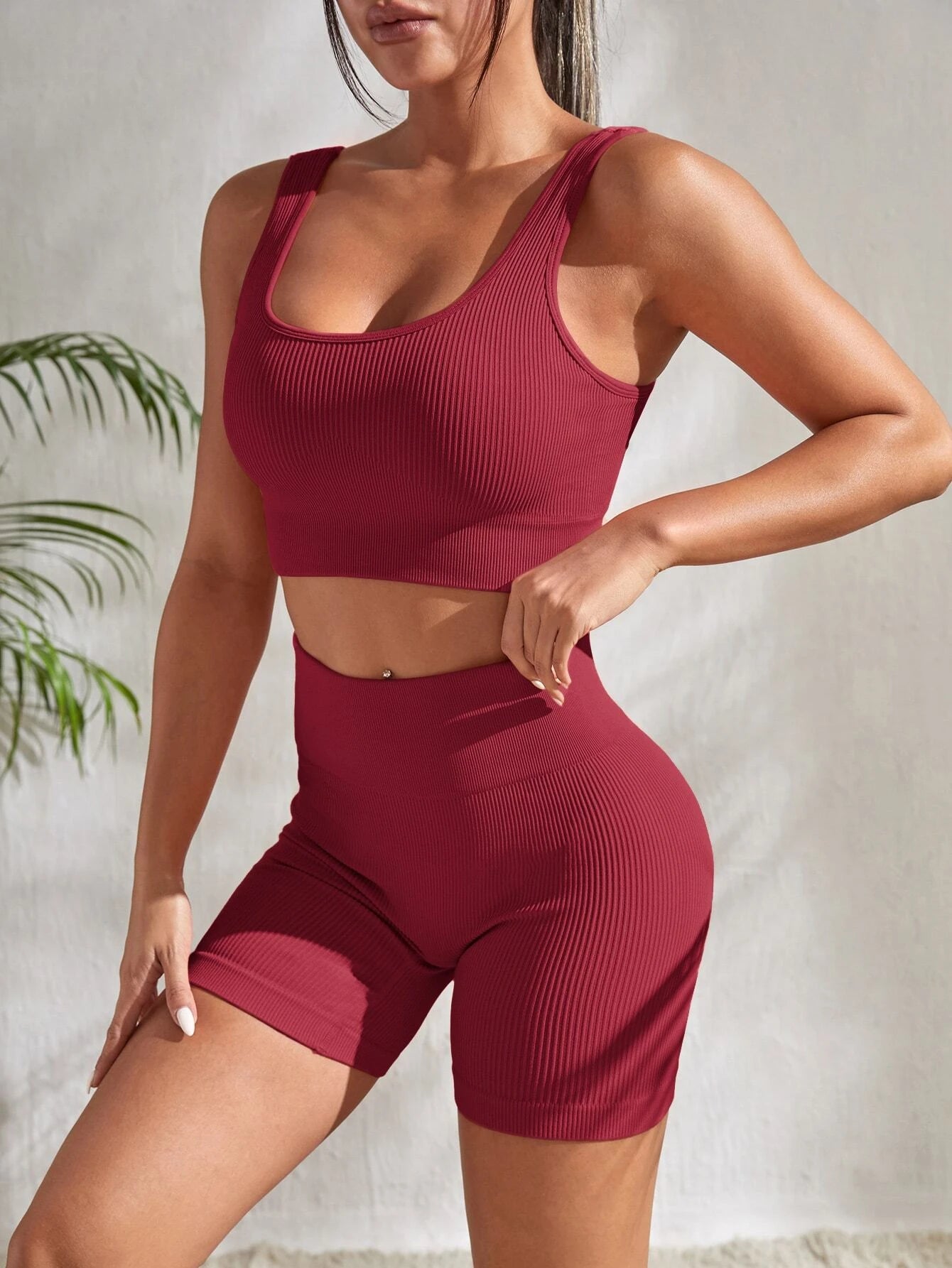 Sport Studio Ribbed Knit Wideband Waist Sports Set Workout Women Set