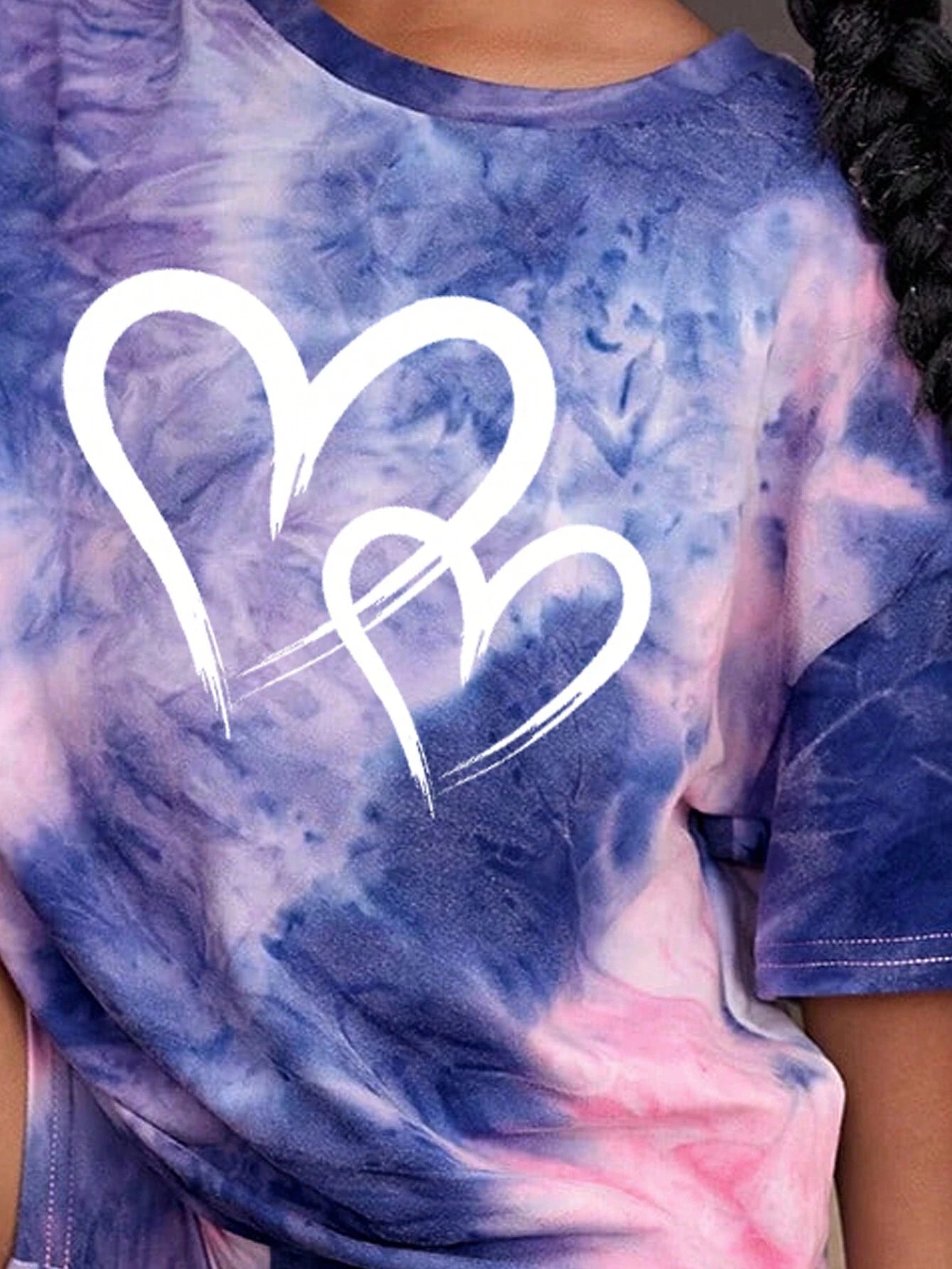 Tie-Dye Heart Design, Young Girls' Casual Simple Short Sleeve T-Shirt and Shorts Set, Suitable for Summer Young Girl Two Piece Setkids Two Piece Setskids Streetwear