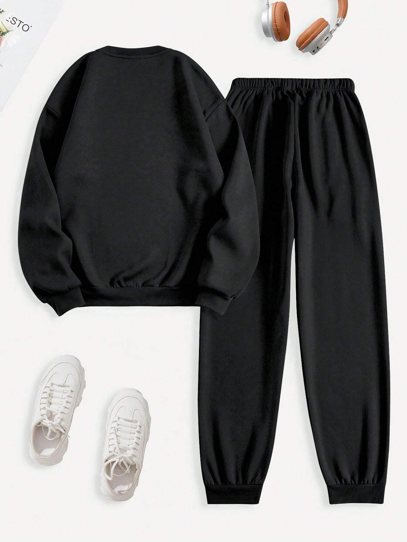 Women'S Cross Printed Long Sleeve Sweatshirt and Sweatpants Tracksuit Set