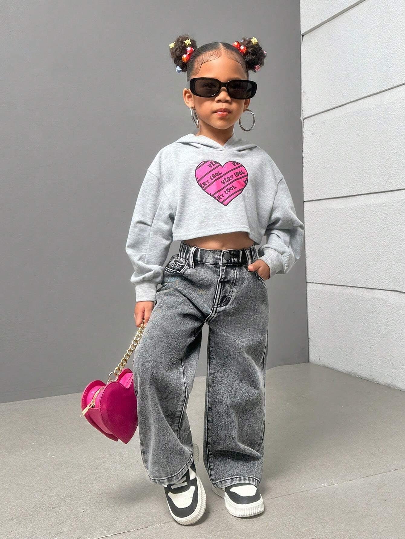 Streecool Kids Young Girls Fashionable Casual Washed Denim Straight-Leg Pants with Embroidered Back Pockets Wide Leg Jeans Kidsbaggy Jeans Young Girl Girls