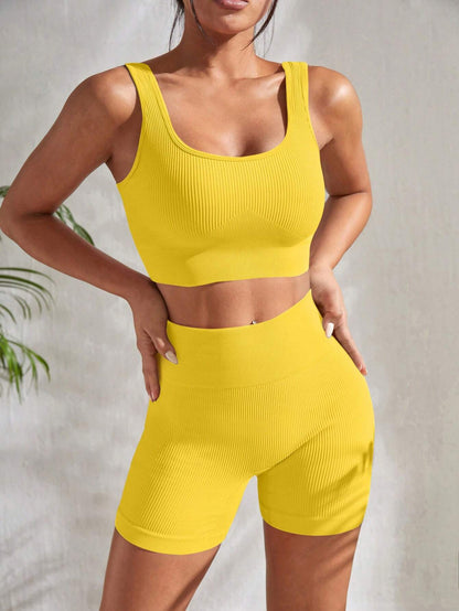 Sport Studio Ribbed Knit Wideband Waist Sports Set Workout Women Set