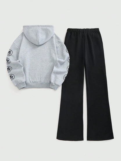 Streethx Hooded Sweatshirt and Pants Set with Printed Pattern