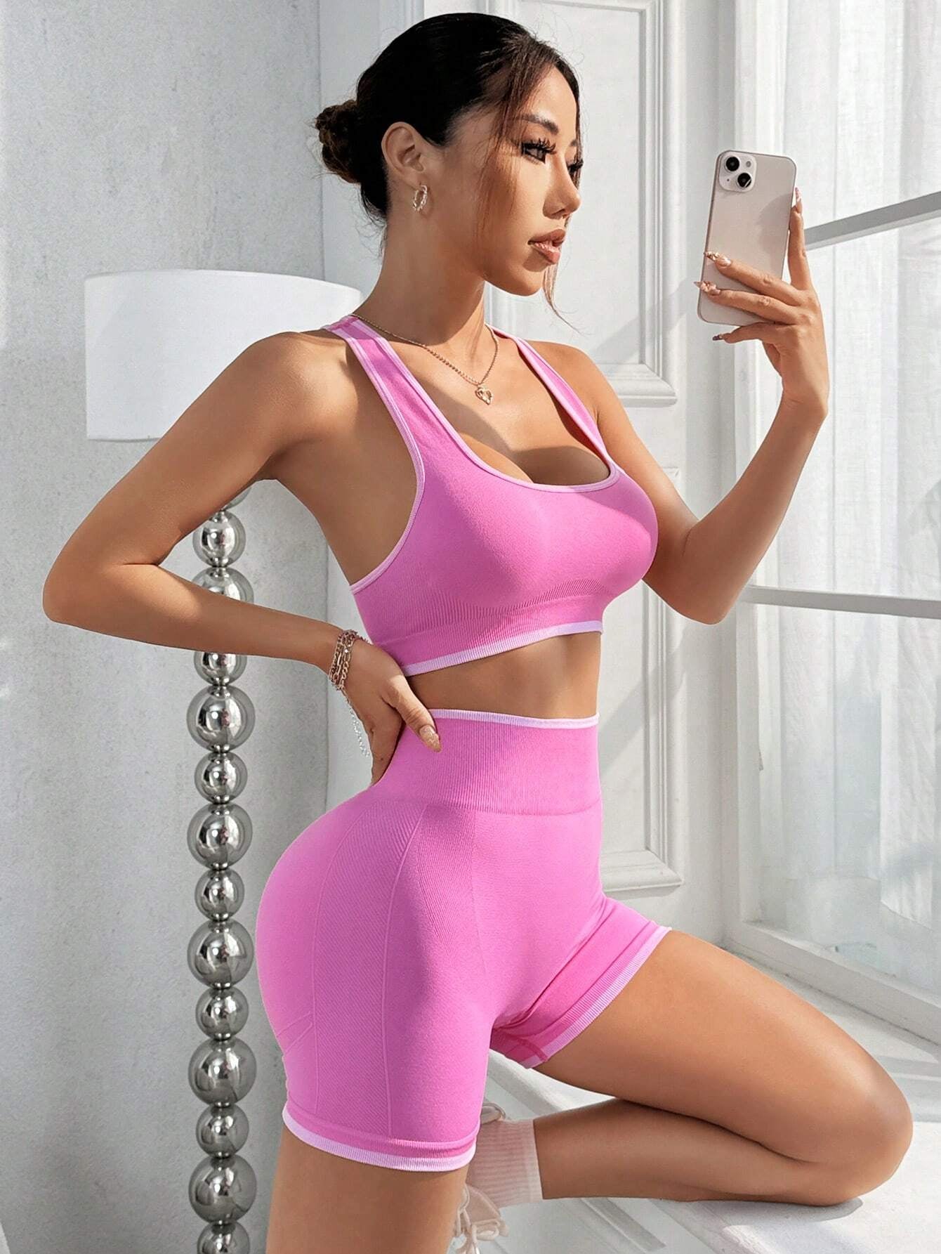 Sport Studio Ribbed Knit Wideband Waist Sports Set Workout Women Set