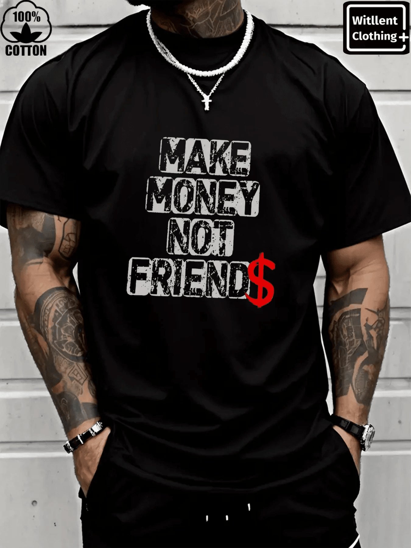 Men'S 100% Cotton Make Money Not Friends T-Shirt , Men'S Christmas 220G Heavy Cotton T-Shirt(1 PC)