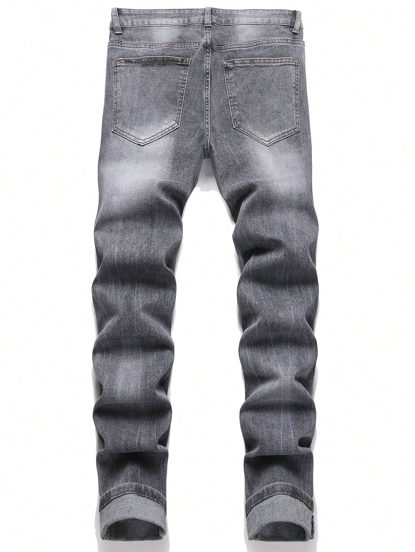 Manfinity LEGND Men'S Slim-Fit Denim Pants with Pockets and Distressed Design for Daily and Travel