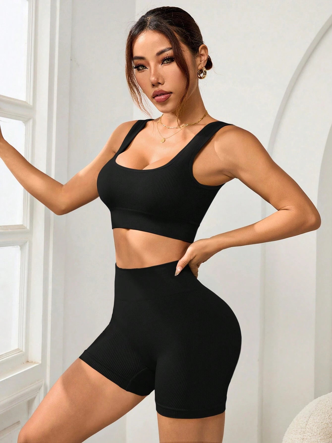 Sport Studio Ribbed Knit Wideband Waist Sports Set Workout Women Set