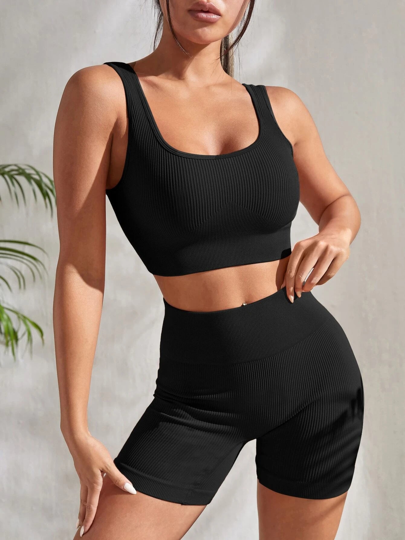 Sport Studio Ribbed Knit Wideband Waist Sports Set Workout Women Set