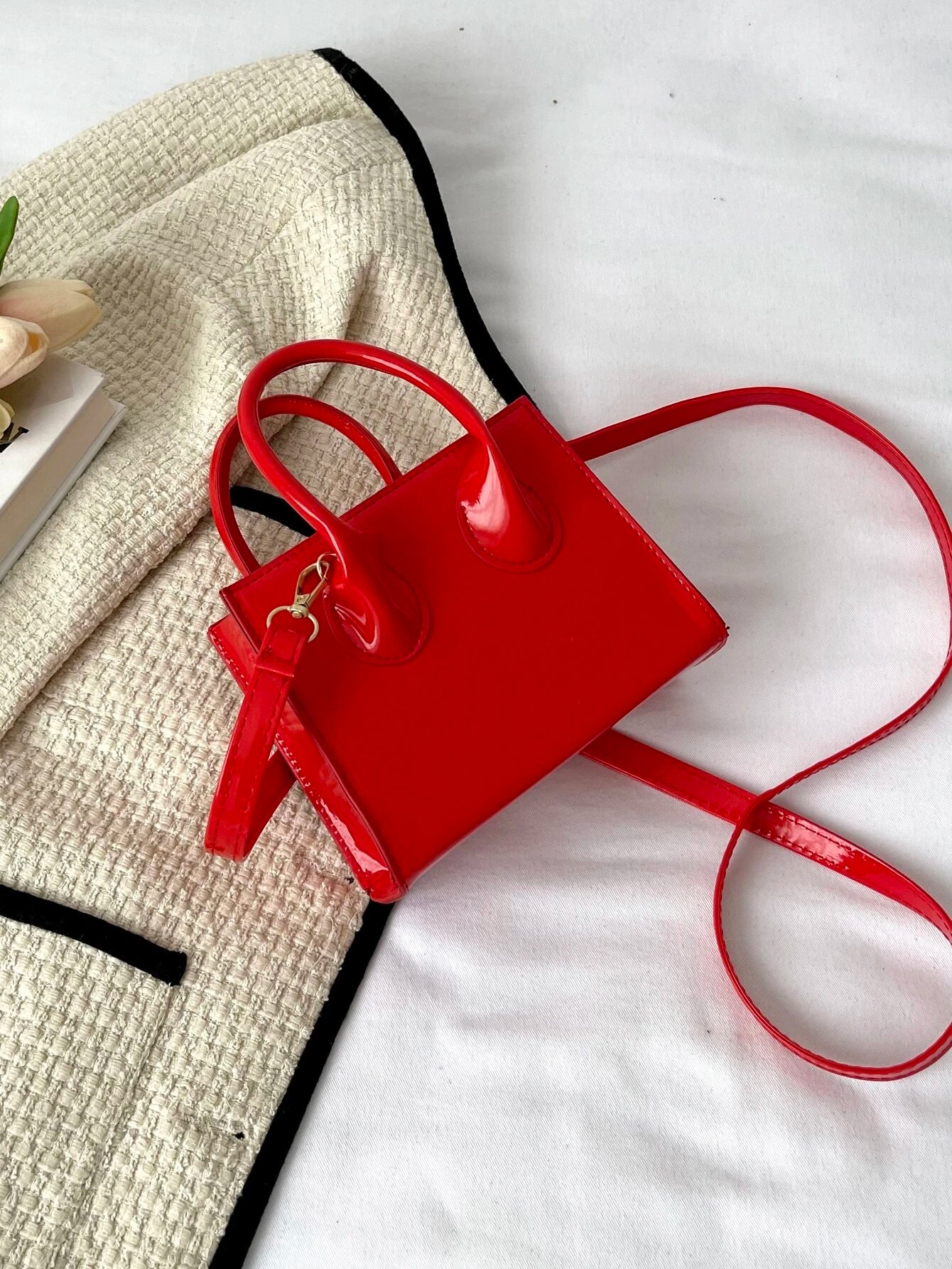 Valentine'S Day Gifts Mini Fashionable Solid Color PU Leather Handbag & Crossbody Bag, Lipstick Pouch