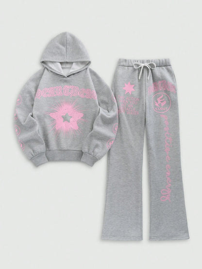 Streethx Hooded Sweatshirt and Pants Set with Printed Pattern