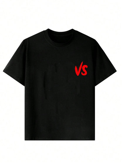 1Pc Tween Boys Me Vs Me Graphic Print Short Sleeve T-Shirt, Suitable for Male Student Summer Wear