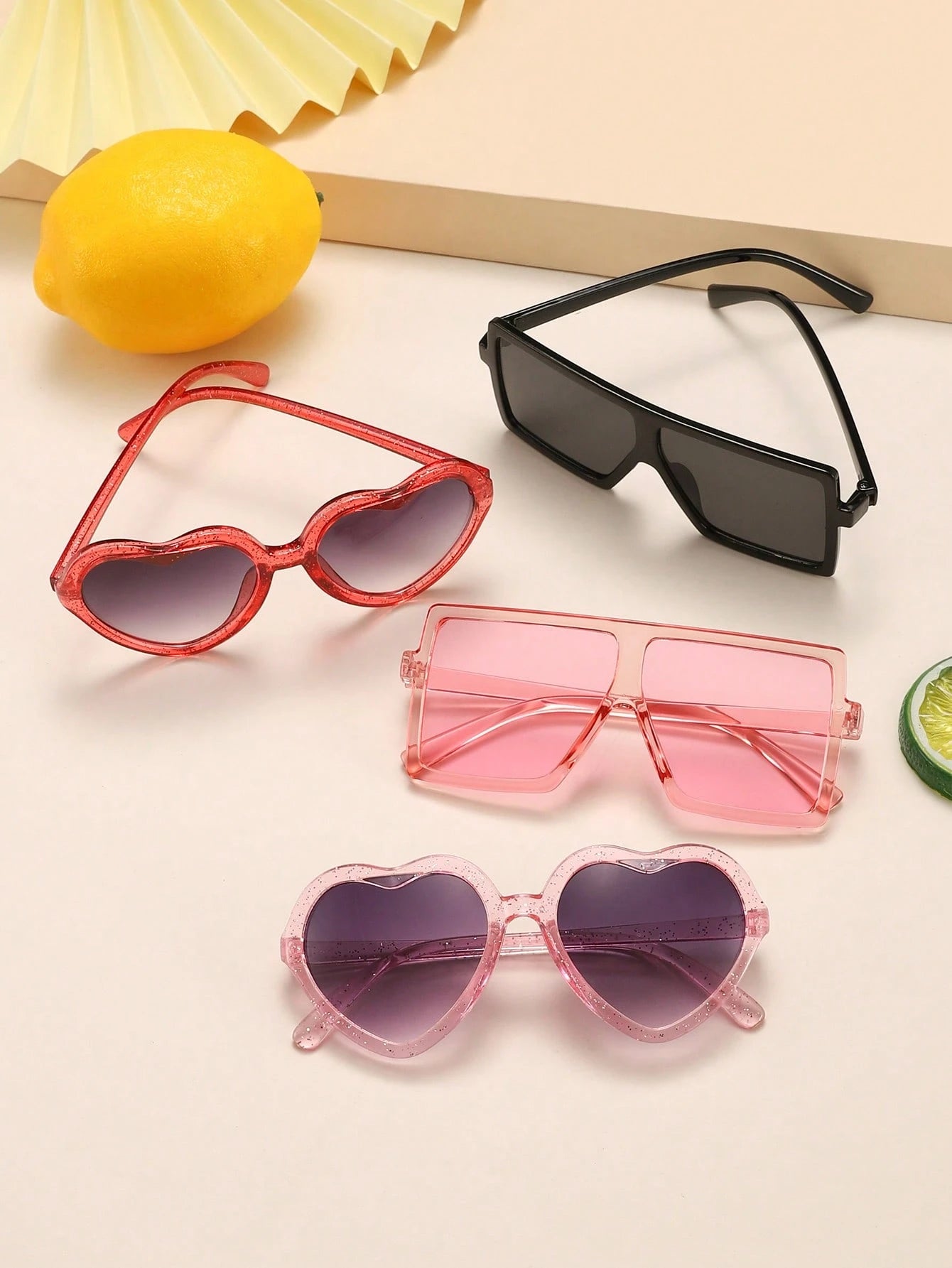 4 PCS Children'S 4-8Y Love Frame and Large Square Frame Fashion Glasses for Daily Outings and Dress Up