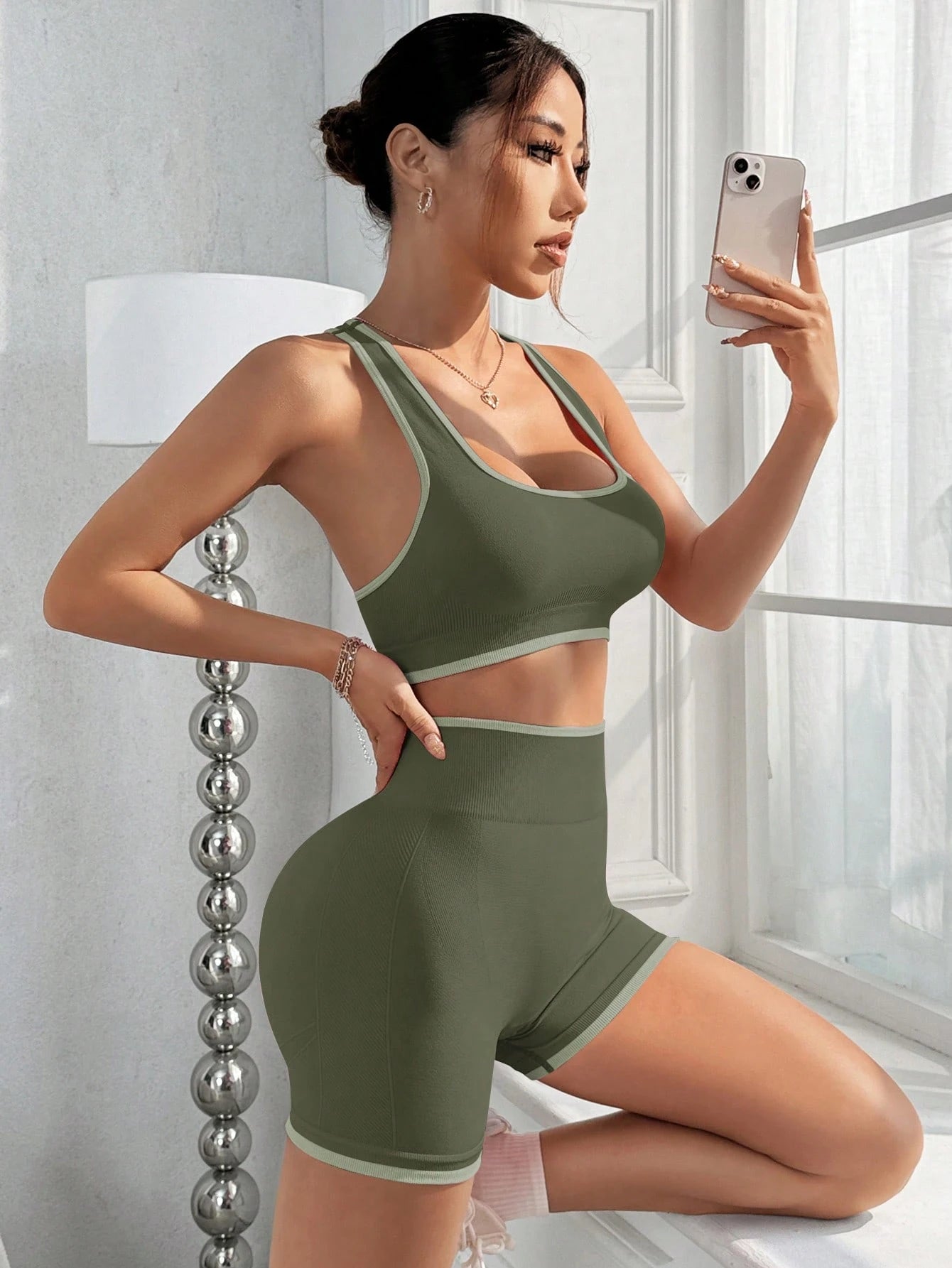 Sport Studio Ribbed Knit Wideband Waist Sports Set Workout Women Set