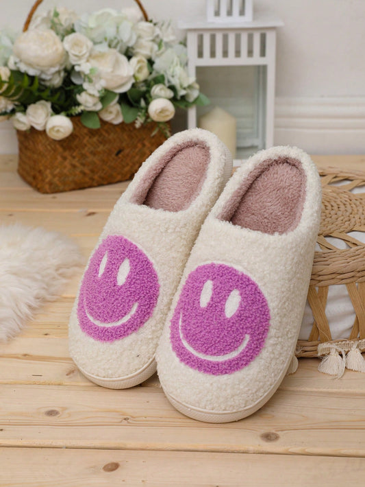 Women'S Cute Cartoon Smiling Face Fabric Slippers, Thick Sole Anti-Slip Warm Indoor Couple Slippers, Christmas Gifts